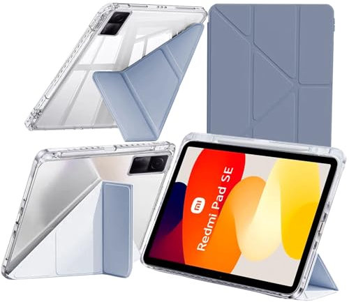 EspZanthic Funda para Xiaomi Redmi Pad SE 11 Pulgadas 2023 con Soporte para Pencil, 6 en 1 Múltiples Ángulos de Visión Soporte en Forma de Y, Tapa Trasera Transparente