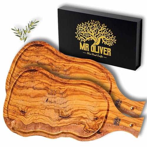 MrOliver® Venus – Tabla de cortar de madera de olivo natural – Tabla de cortar de cocina profesional – Accesorios de cocina de diseño – Tabla de madera grande para aperitivos, carnes, embutidos