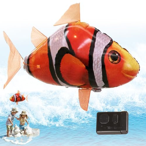 Remote Control Flying Fish Inflated Clown RC Anti- Break Battery Powered Fish Balloons Lifelike Wiggable Clownfish Decoration for Party, Home (Not Included Battery) Trend