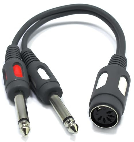 VITALCO DIN Klinke Audio Adapter DIN 5 Pol Buchse auf 2X 6,3mm TS Mono Dual Klinke Stecker Männlich auf Weiblich 5-Polig 5 Poliger