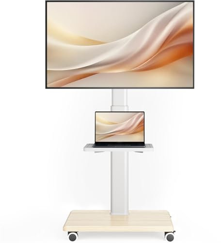 Soporte universal para TV de suelo, soporte portátil con ruedas, giro de 80 grados de altura ajustable para televisores LCD LED OLED de 27 a 65 pulgadas, soporta hasta 88 libras, máximo VESA 400 x 400