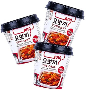 Yopokki - Lot de 3 gâteaux de riz dans un gobelet - Gâteau de riz instantané coréen Sweet & Spicy - 3 x 140 g - OG ASIA - 420 g