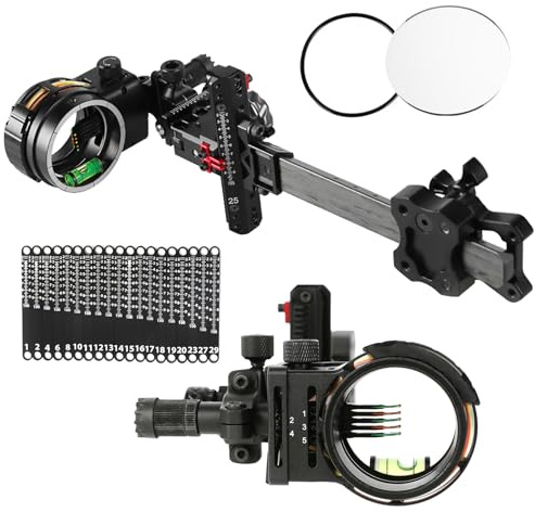 surwolf Compound Bogenvisier,11 Carbonstange, Bogenvisier mit Lichtvisier,5 Pin 0.019“ Glasfaser,Feineinstellung,4X & 6X & 8X Linse für Bogenschießen Jagd