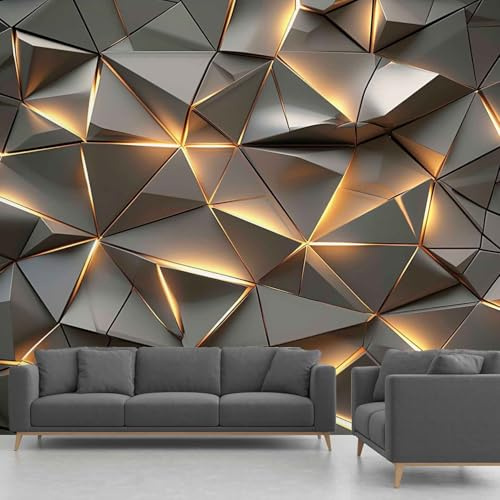Papier Peint Geometrique, Papier Peint Autocollant 3D Gris Doré, Papier Peint Panoramique Adhésif Intissé pour Salon Chambre Bureau 200x140 cm