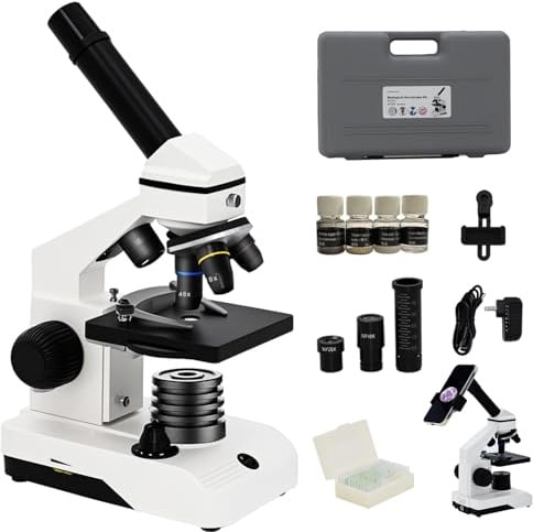Wevision Compound Monocular Microscope Kit for Adults Students Beginners STEM Kit 80X-2000X with All Metal Microscope Carrying Case for Laboratory and Home Education