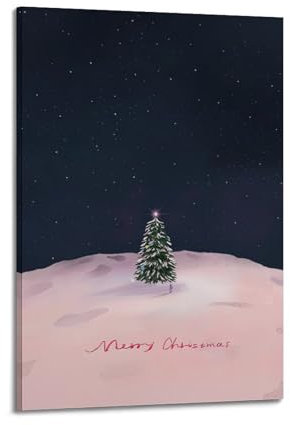 YiXong Poster natalizio con albero di Natale innevato di notte, poster decorativo da parete su tela, stampa artistica moderna, poster decorativo per camera da letto, 40 x 60 cm