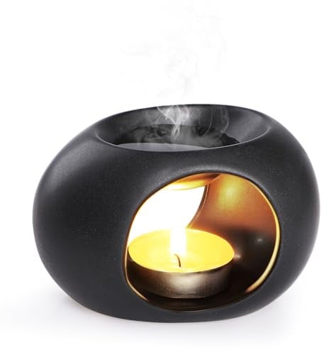 Bighan Duftlampe Eiform Aromalampe Teelichthalter Duftlampe | aus Keramik Aroma Diffuser - Groß Schwarz
