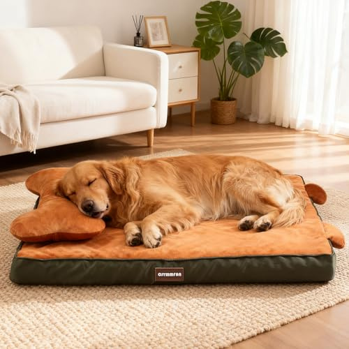CJYMMFAN Orthopädisches Hundebett mit Waschbarem Bezug, Wasserdichtes Hundekissen mit Memory-Schaum & Abnehmbarem Kopfkissen für Kopf- & Gelenkstütze, rutschfeste Unterseite Hundebett