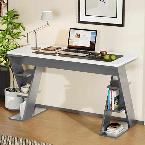 LARFOEK Schreibtisch mit 3 Schubladen, 135 x 54 cm Bürotisch mit Stauraum, Computertisch Klein Arbeitstisch Tisch Holz für Homeoffice und Gaming, Braun