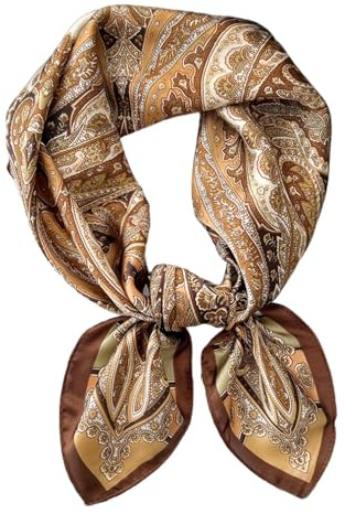 Braunes Bandana Satin Tuch Damen, seidenähnliches Kopftuch für Haare,quadratisches Halstuch Braun für Damen,Seidentuch Haare & Seidentuch für Alltag, Mode, Reisen und Geschenkideen (70x70cm)