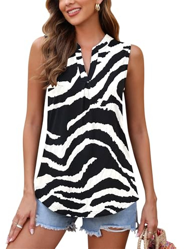 WNEEDU Donna Canotta Estiva Scollo a V Senza Maniche Top Elegante