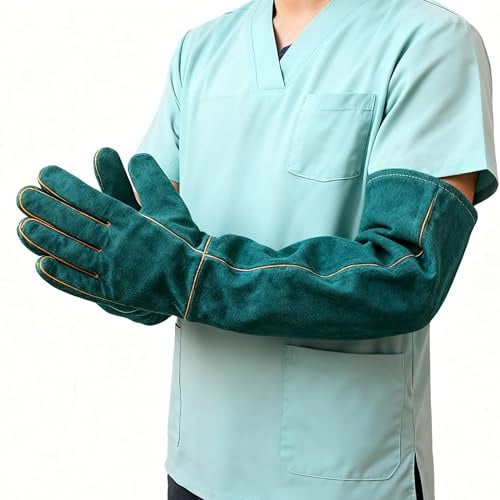JACKANNA Bissfeste Handschuhe 60cm Kettenhandschuh Metzger Stichfeste Handschuhefür den Umgang mit Tieren, Anti-Biss Arbeitshandschuhe Pet Handschuh Vollarm Schutzhandschuhe zum Schweißen, Pflegen