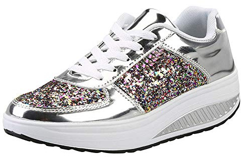 Scarpe Da Ginnastica Donna Scarpe Con Paillettes Tennis Sneakers Rosa Rosse Inverno Glamour Bianche Glitterate Shoes for Women Luccicanti Platform Colorate 39 Pelle Basse Decorative Eleganti Sneaker