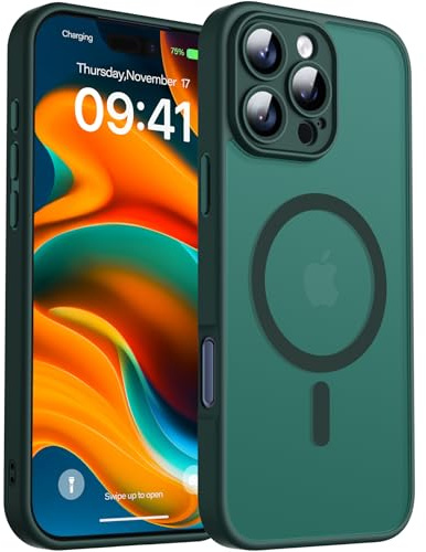 Magnetic Case for iPhone 16 Pro Max, Compatible with MagSafe, Upgraded Full Camera Protection, Military-Grade Shockproof & Drop Protective, Translucent Matte Slim Fit Phone Cover, Forest Green