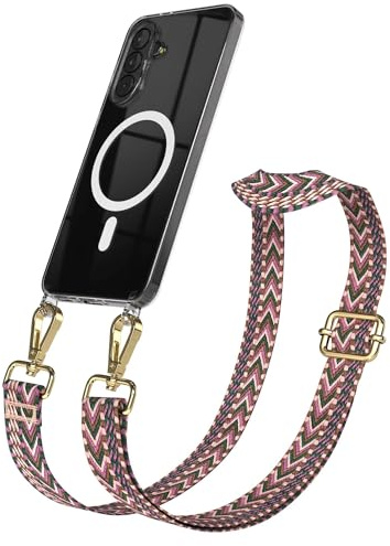 EAZY CASE Handykette - Verstellbares Taschenband kompatibel mit Galaxy A37, Schulterriemen, Handykordel mit Silikon Hülle, Qi Charging kompatibel, Umhängetasche, Beere Pink Gold