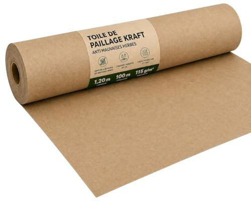 KZ GARDEN – Lona de acolchado agrícola de 1,20 x 100 m, papel Kraft autodegradable 2 en 1 fertilizante y antimalezas, 100% celulosa jardín huerto