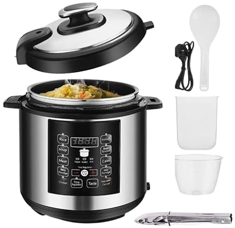 10 in 1 Electric Pressure Cooker 6L Digital Multi Cooker Programmable 1000W | Insta Pot Non Stick Inner Pot Delay Timer Keep Warm Silver Black