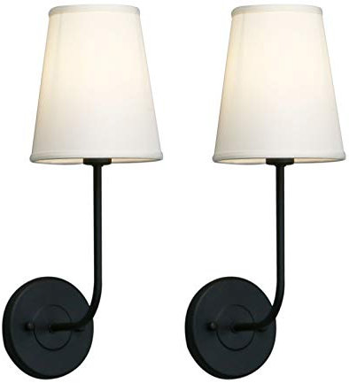 Yosoan Wandlampe Beige Trichter Stoffschirme Wandleuchte Einfache Moderne Mode Kreative Wandleuchte mit Stoffschirme (2 Stücke Schwarz Farbe)