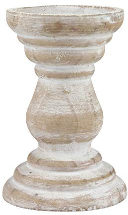 Stonebriar Medium Antique White Wooden Pillar Candle Holder
