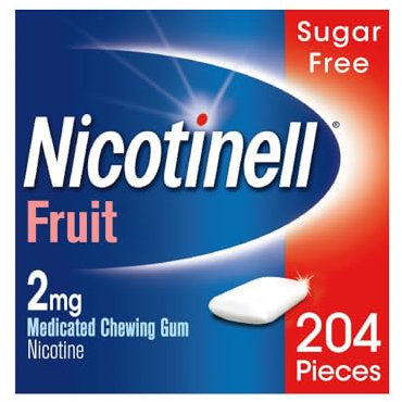 Nicotinell Fruit Gum 2mg (204 Pieces), Stop Smoking Aid, Sugar Free Nicotine Gum, Mild Fruit Flavour, 2mg Regular Strength for Light Smokers, Quit Smoking Aid