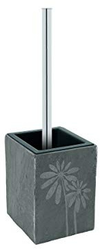 Batex WC-Bürstengarnitur Jura | Naturschiefer mit Blütenmotiv | Toilettenbürste anthrazit grau | Stiel Chrom glänzend