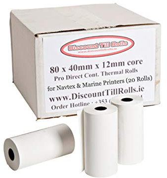 80 x 40 mm Navtex & Marine rouleaux de papier d'enregistrement (20 rouleaux).