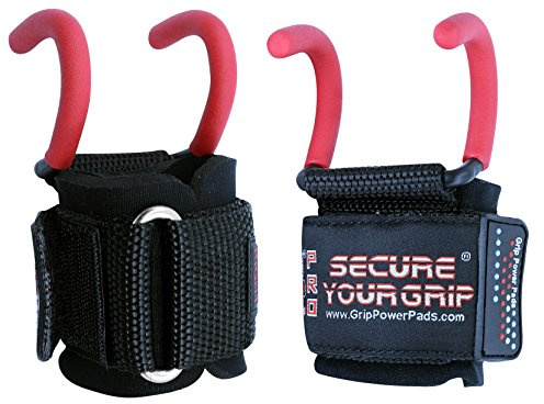 Best Weight Lifting Rod Hooks Heavy Duty Wrist Wraps Power Weight Lifting Training Gym Grips Straps Set of 2 (RED, Women-Wrist Size Small/Medium)