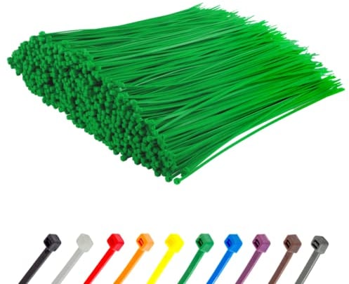 Gocableties Green Cable Ties, 200mm x 4.8mm, Bulk Pack of 1000, 8” Premium Nylon Zip Ties, Multi-Purpose Plastic Tie Wraps, Secure Self-Locking Mechanism, for Home, Garden, Office and DIY