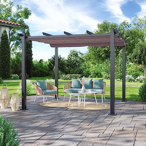 Avril Paris Tonnelle/Pergola Aluminium 3x3m Toile coulissante rétractable - Gris Taupe-Hero