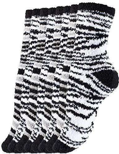 Yenita 8 Paar Kuschelsocken, weiche Flauschsocken, Bettsocken, warme Socken mit Muster, Zebra, One Size