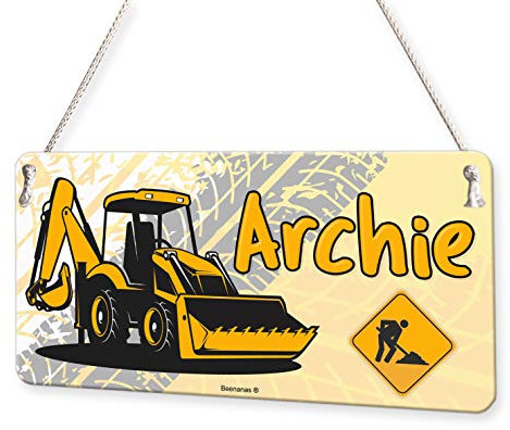 Beenanas Digger Construction Personalised Childs Bedroom Door Sign Name Plaque