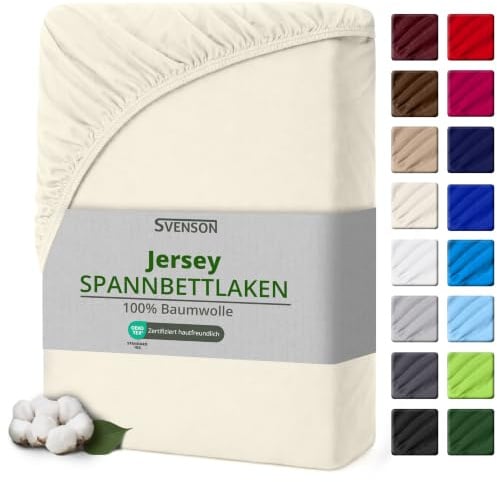 Svenson Jersey-Spannbettlaken aus Baumwolle - weich, elastisch und bequem für den täglichen Gebrauch, 140x200 cm, Natur/Creme