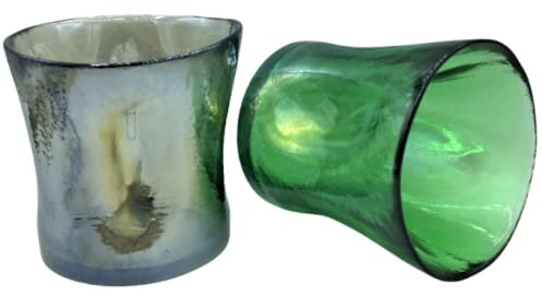 YALOS Set Coppia Bicchieri 2 Colori Misti Murano Collection Happy drink Bicchieri Acqua Vino Liquore ø mm.90 x h mm.90 Vetro di Murano made in italy (verde m/giallo ocra)