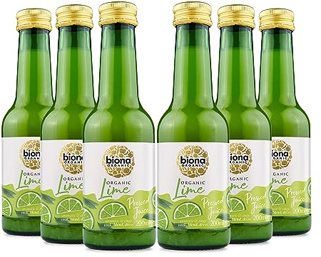 Biona Organic Lime Juice Multipack 6x200ml - 100% Natural Organic Ingredients - Free from Added Sugar - Not from Concentrate - For Salads, Stir Fries & Mexican Dishes