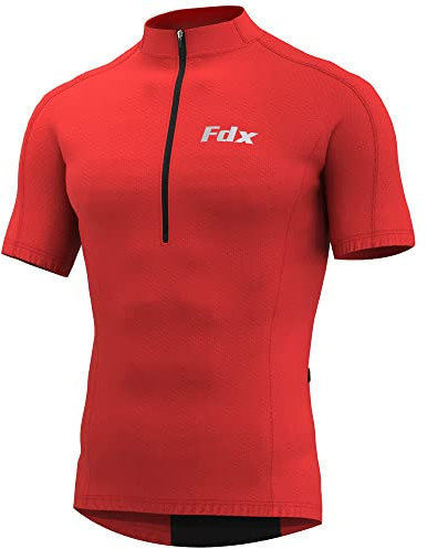 FDX Men’s Cycling Jersey - Half Zipped, Half Sleeves, Summer Cycle Breathable Tops with 4 Pockets - Bicycle Riding Shirt, MTB Racing, Mountain Bike, Running, Outdoor Sports Clothes (Red, XX-Large)