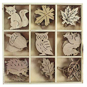 36 Holz Streu Blätter Igel Fuchs Eule Wald Tiere Natur Deko Figur Herbst 3,3-4cm