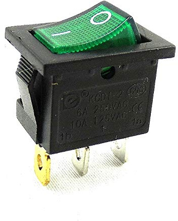 Wippschalter 19 x 13 mm, 6 A, 250 V~ 3 Pin, Grüne Wippe beleuchtet, schwarz (2)