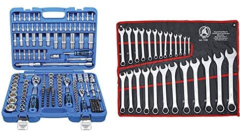 BGS 2292 | Steckschlüssel-Satz Wellenprofil | 192-tlg | Antrieb 6,3 mm / 10 mm / 12,5 mm & Kraftmann 1198 | Maul-Ringschlüssel-Satz | 25-tlg | SW 6 - 32 mm, inkl Tetron-Rolltasche, Gabelringschlüssel