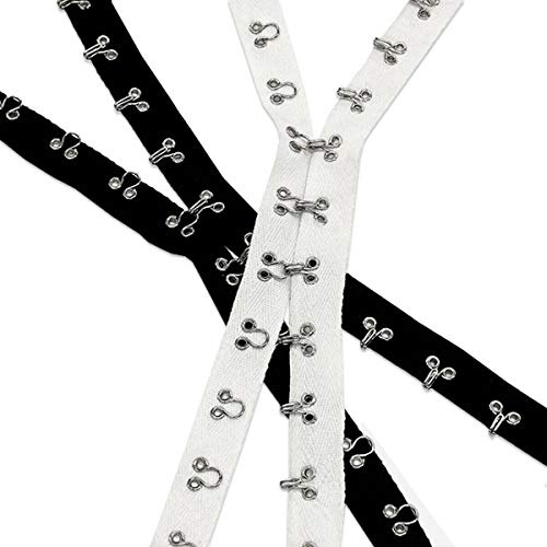 Neotrims Big Hook und Eye Tape Twill Ribbon Trim, Schwarz Weiß. Jumbo-Metallbefestigungen, rostfreie, sehr starke Befestigung. Kostüm, Korsett, Basken. White, 1/2 meter