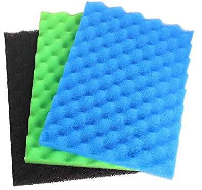 INGVIEE Compatible Poisson Étang Bassin Mousse Filtrant pour Lotus Green Genie 12000 (1x Noir Gros, 1x Bleu Moyen, 1x Vert Fin)