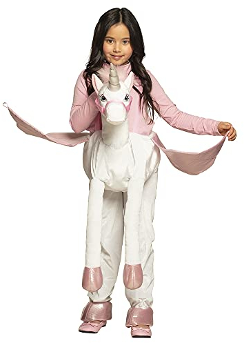 narrenkiste O5441 weiß-rosa Kinder Junge Mädchen Einhorn Kostüm Plüsch-Reittier Gr. ca.3-5 Jahre