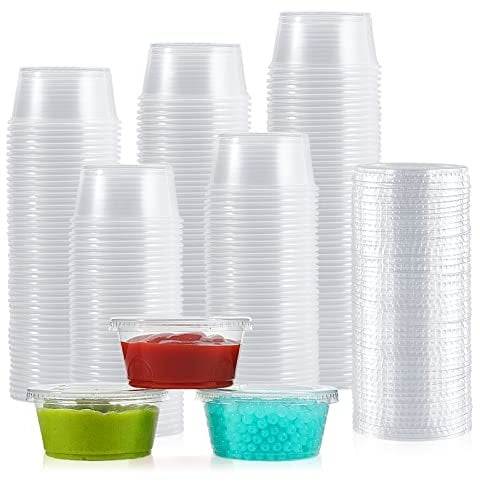 200 Sets 3.25 oz Plastic Portion Cups with Lids, 3.25 oz Plastic Sauce Cups, Jelly Shot, Disposable Condiment Containers for Food Sample