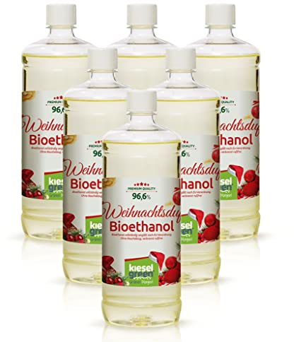 KieselGreen Bioethanol 6 x 1 Liter mit Duft für Ethanol-Kamin, viele Sorten - Bio Ethanol als Raumduft in vielen Duftnoten - Parfüm für Bio Ethanol Kamin Indoor oder Bioethanol Tischfeuer (X-Mas)