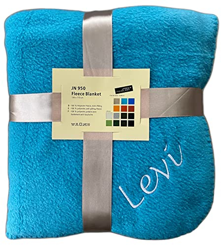 Schnoschi türkise Fleece Kuscheldecke mit Namen Bestickt 170 x 130 cm Sofadecke Fleecedecke warme Decke