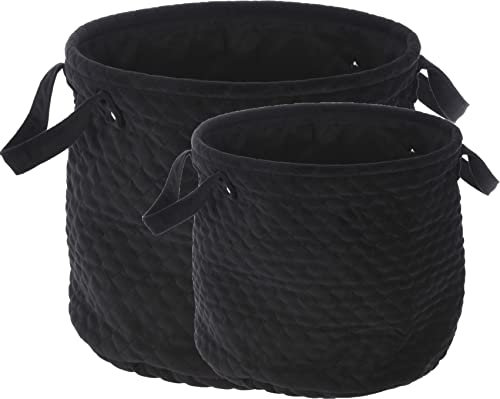matrasa 2er Set Dekokorb Samt mit Karonaht - Aufbewahrungskorb Korb Körbe 26x30cm & 21x22cm Schwarz