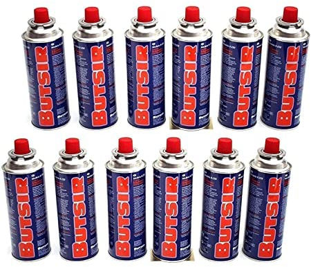 VALDI LED Pack De 12 Cartuchos De Gas Butsir para Hornillos - Camping Gas Portatil, Bombona Camping Gas, Compatible con Quemadores y Estufas, Modelo B-250, Butano e Isobutano