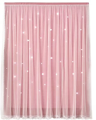 Pcscevcr Rideau occultant double couche en dentelle pour chambre à coucher, salon - Sans perçage - Rose - 0,7 x 1 m