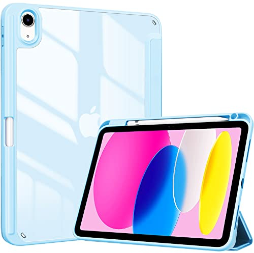 ProCase Hülle für iPad 10. Generation 2022 10,9 Zoll mit Stifthalter, Stoßfeste Smart Case Cover mit transparenter Rückseitenschale Schutzhülle Kompatibel mit ipad 10th Gen -Himmelblau