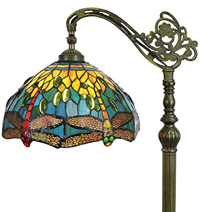 Tokira Tiffany Lampadaire Sur Pied Salon, 12 Pouces Vintage Vert Verre Multicolore Lampadaire, E27 Européen Libellule Lampe de Chevet, Lampe décorative [Sans Ampoule]