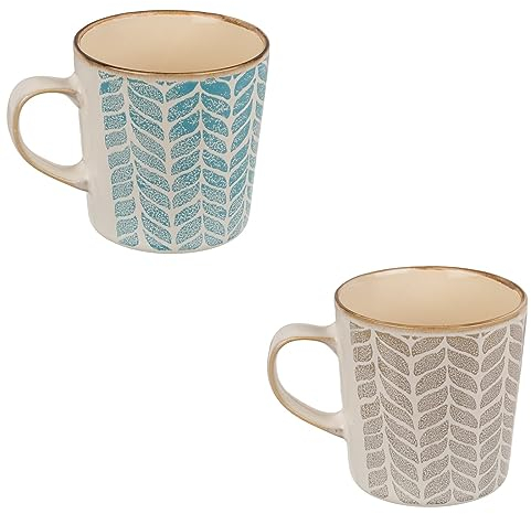 Kaffeebecher Dekor Reactive Glaze 2er-Set Henkelbecher Tasse Kaffetasse Keramik Blau/Grau Vintage Look